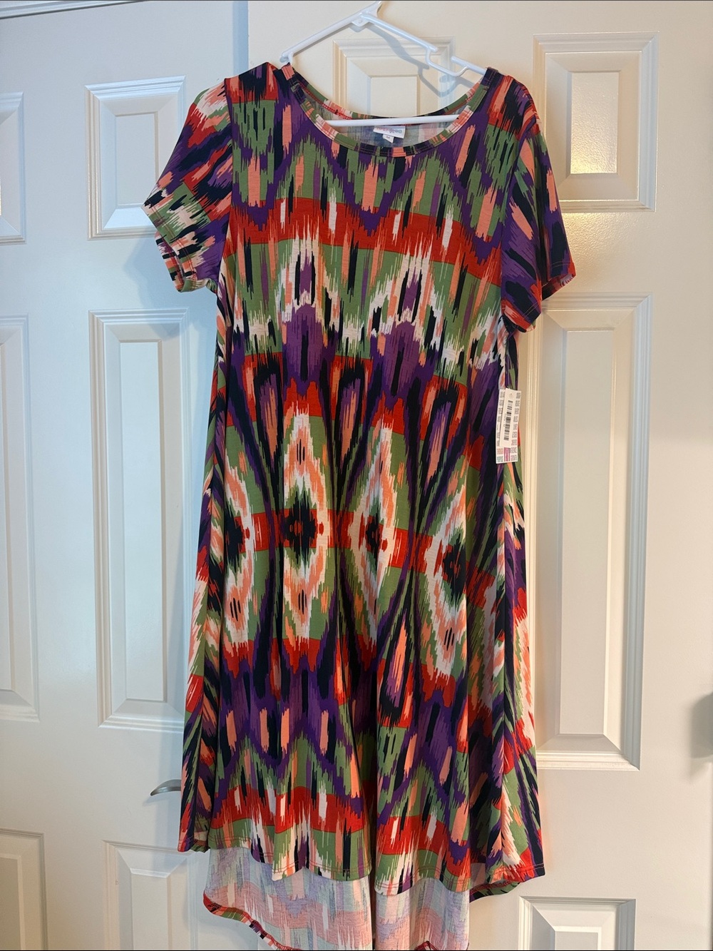 LuLaRoe Carly Midi Dress in Purple, Green, Orange, Black